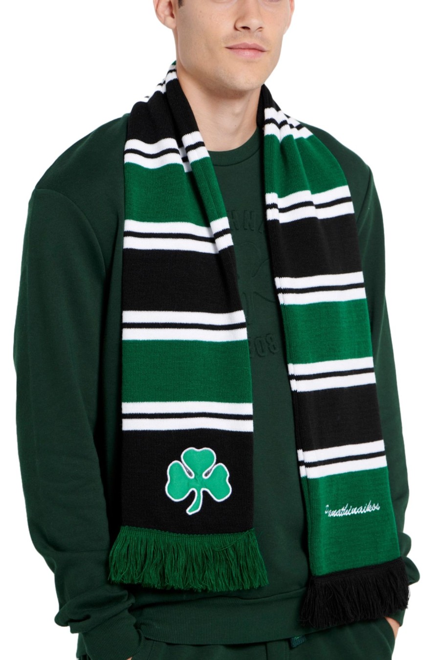 Striped Scarf Trefoil (Dark Green - White - Black)
