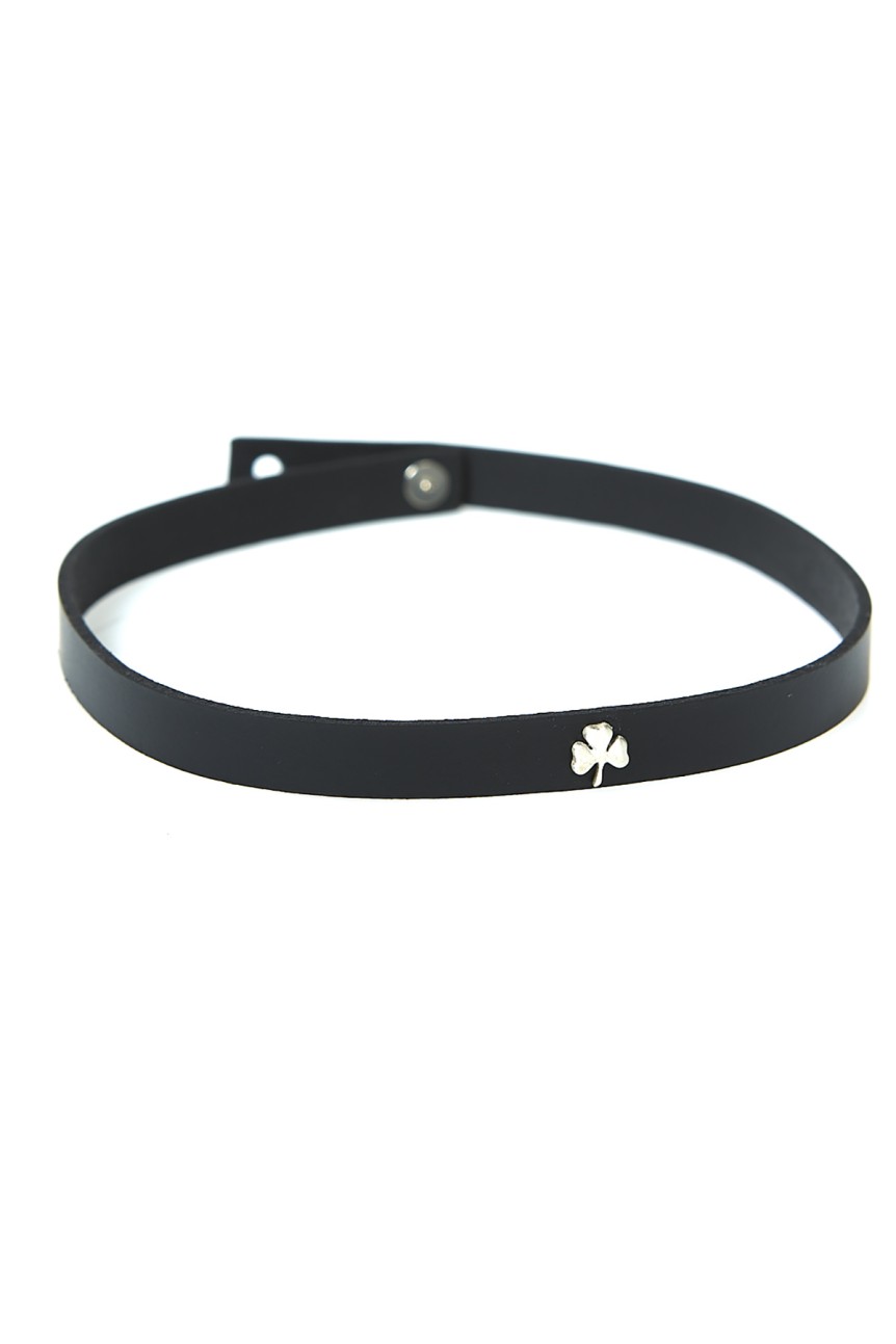 Leather Choker with Silver Shamrock