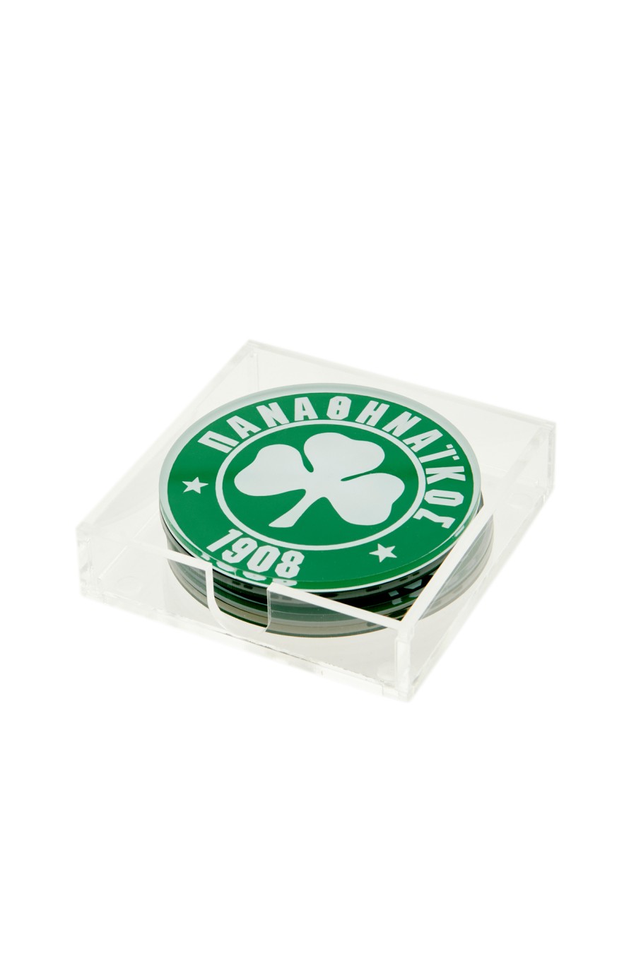 Panathinaikos Plexiglass Round Coaster Set (4pieces) with holder