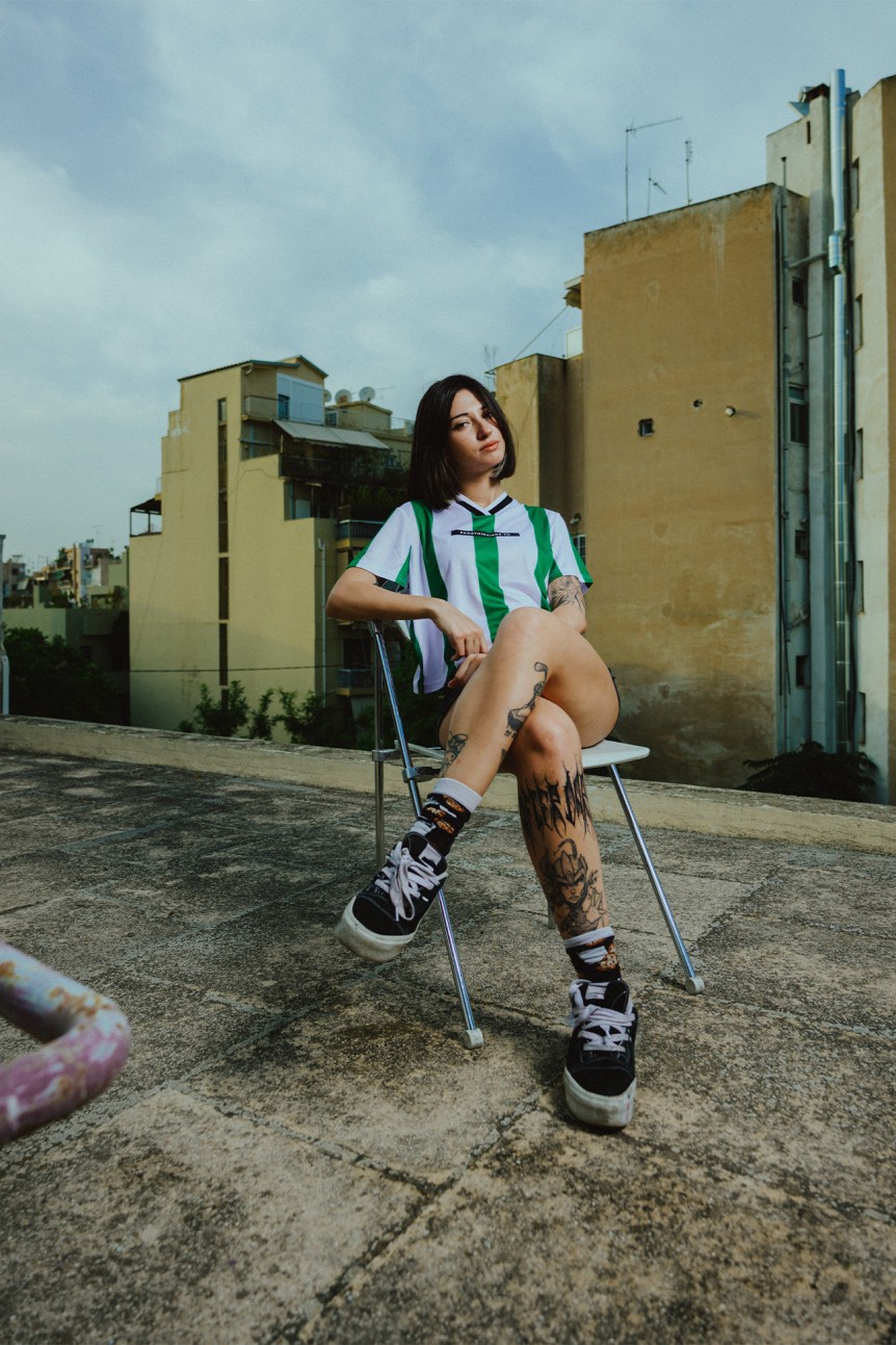 Woman Striped Crop T-Shirt Panathinaikos