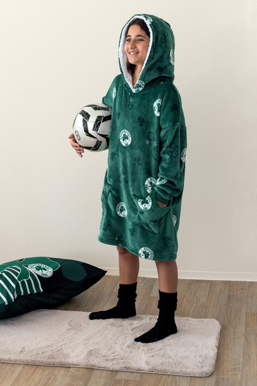 Kids Fleece Blanket Panathinaikos with Sleeves and Hood